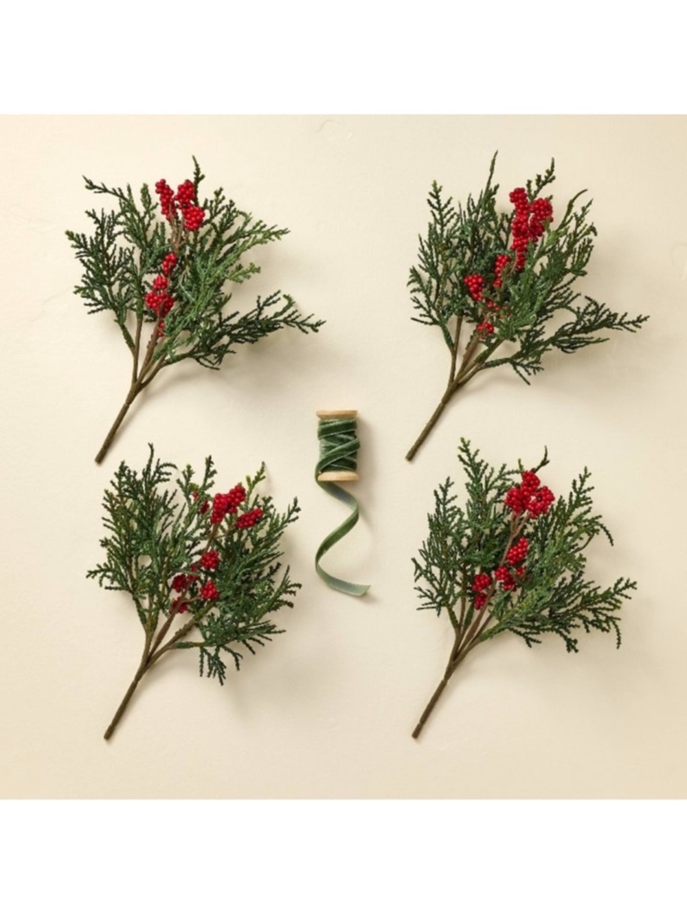Faux Cedar & Winterberry Sprig Christmas Gift Toppers (Set of 4) Hearth & Hand
